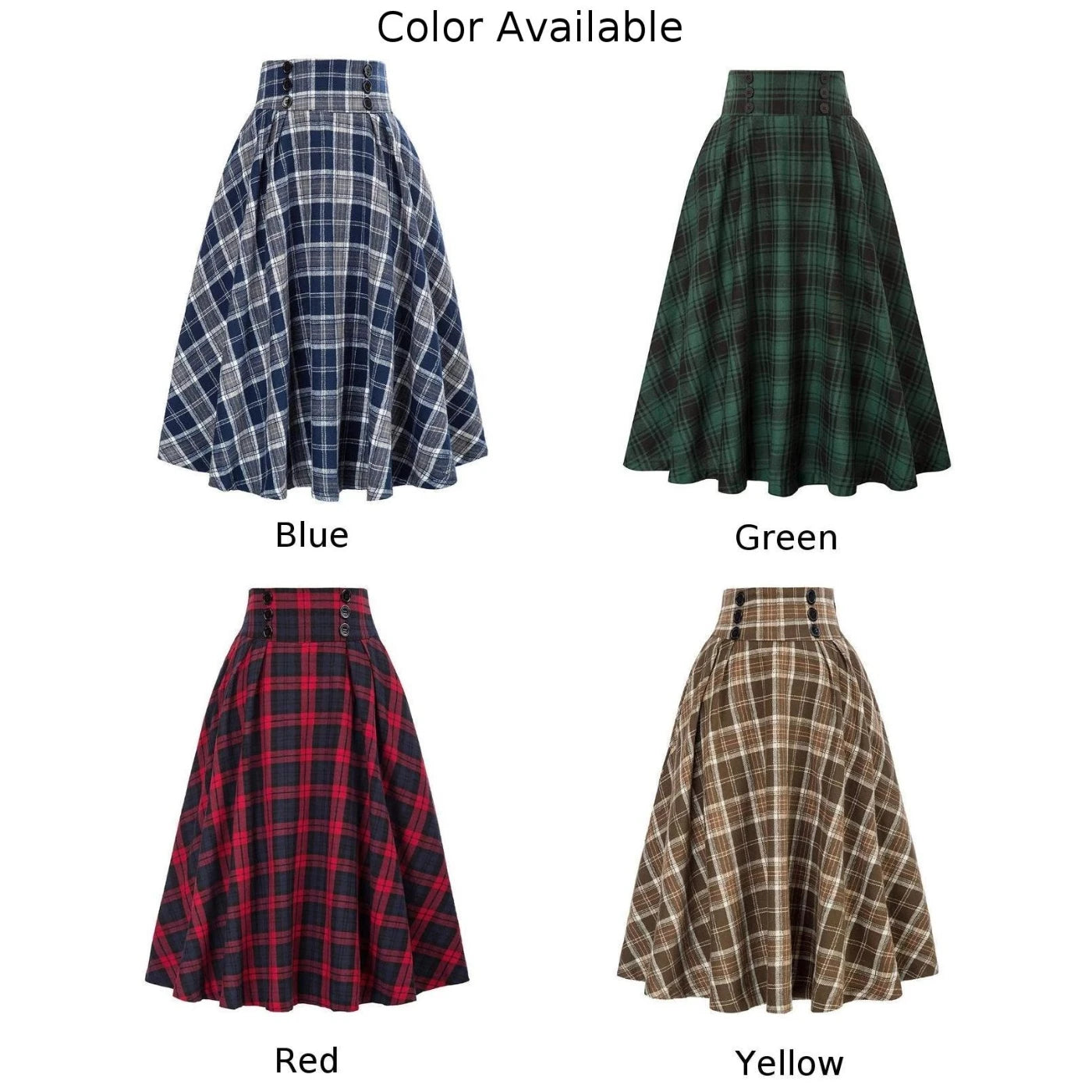 Women Skirt Skirt A Line Skirt Elegant High Waist Ladies Loose Dress Long Skirt Vintage Women Tartan Check Plaid