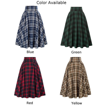 Women Skirt Skirt A Line Skirt Elegant High Waist Ladies Loose Dress Long Skirt Vintage Women Tartan Check Plaid