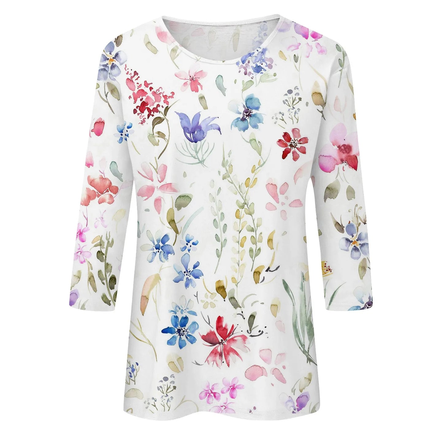 2024 Women Summer Tops Comfortable T Shirt Fashion Flower Print Round Neck 3/4 Sleeve Tops Soft Versatile Pullover Ropa De Mujer