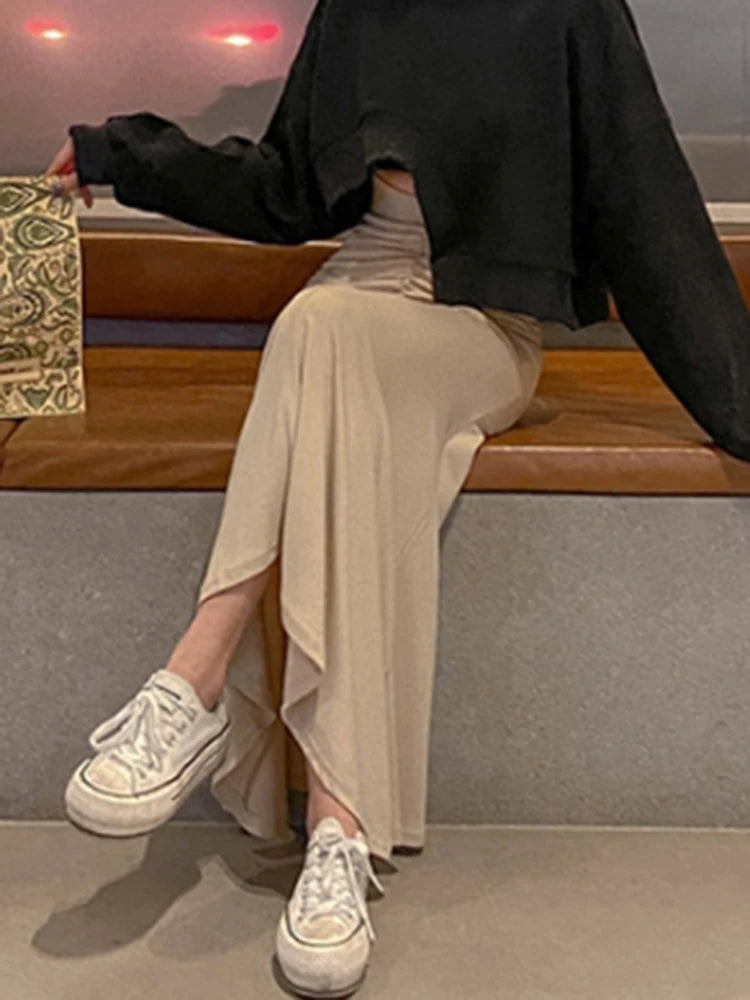 Shirring Satin Skirts for Women High Waisted Skirt 2025 Women A-Line Elegant Skirts Summer Pink Midi Skirt New Korean Style