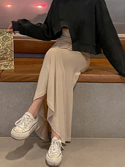 Shirring Satin Skirts for Women High Waisted Skirt 2025 Women A-Line Elegant Skirts Summer Pink Midi Skirt New Korean Style