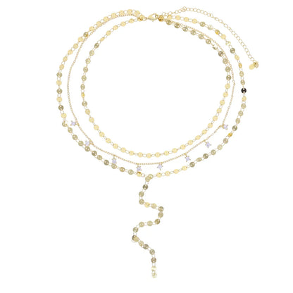 2025 New Long Necklace for Women Y Lariat Shaped Disc Choker Sexy Multilayer Sequins Chain Tassel Bling Cz Pendant Necklace