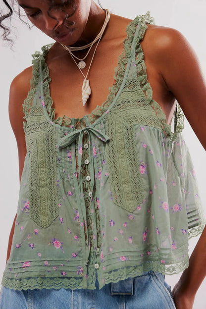 Sleeveless Tank Tops For Women Blouses Summer Boho Beach Wear 100%Cotton Splicing lace Shirts Loose Casual Ladies Blusas Camis