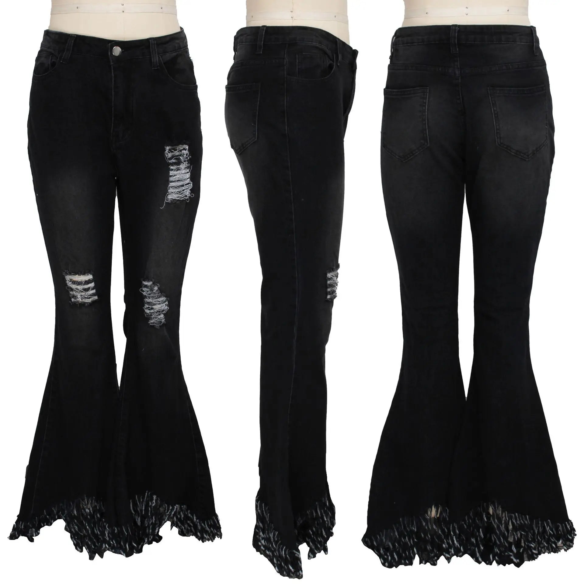 Jeans Women Long Pants Flare Pant Slim Fit Bodycon Y2k Streetwear Casual Elegant Splice Denim Trousers Solid Hole High Waist