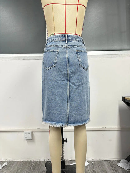 Fashion Midi Cotton Denim Skirt Women 2024 Casual Slim High Waist Asymmetrical Blue Jean Skirts Y2k Faldas Elegant