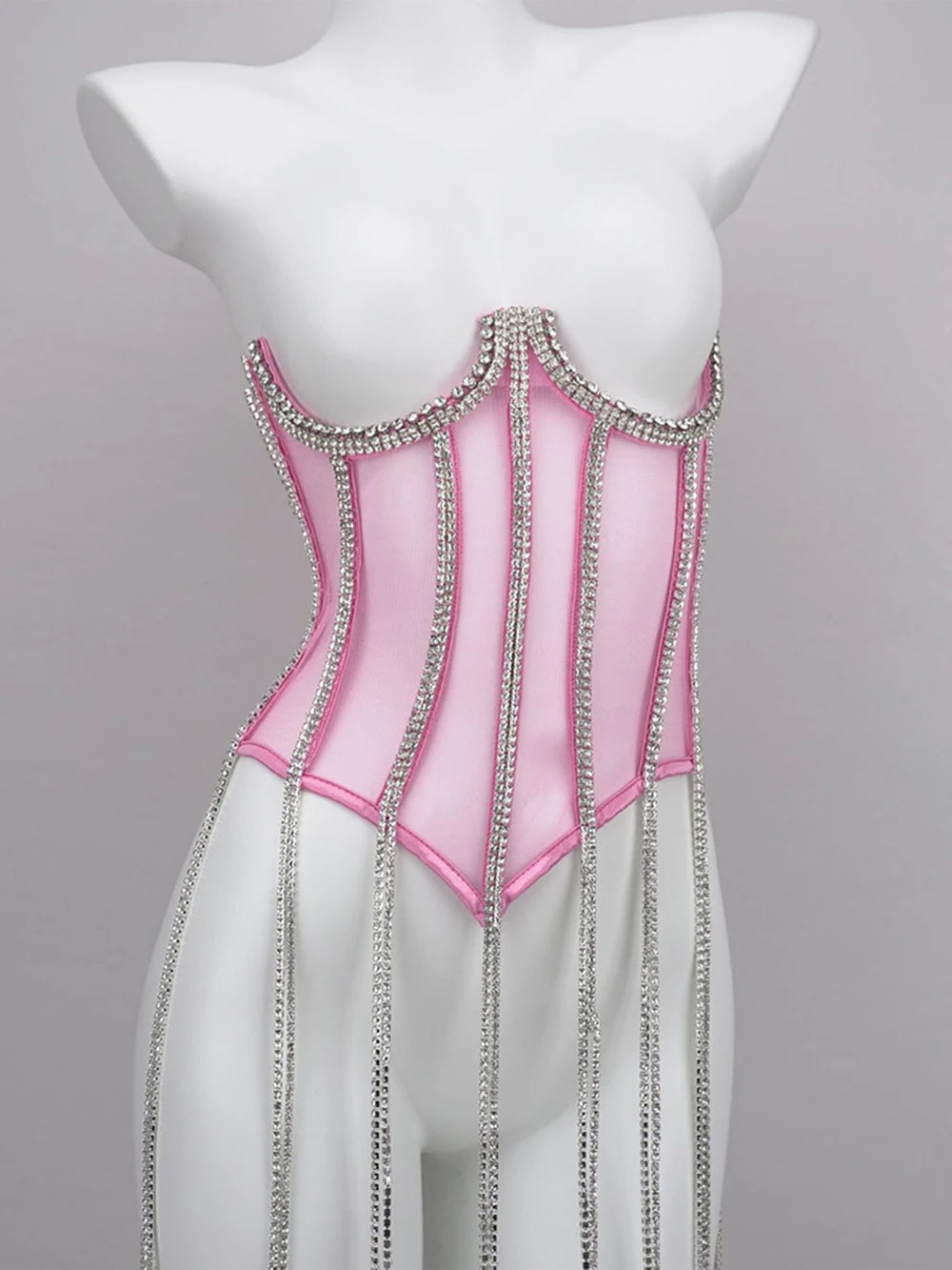 Women Tunic Bras In Waist Corset Tops Fashion Diamond Luxury Diamond Tassel Corset Slim Vest Sexy Tmesh Sheer Top Female 2025