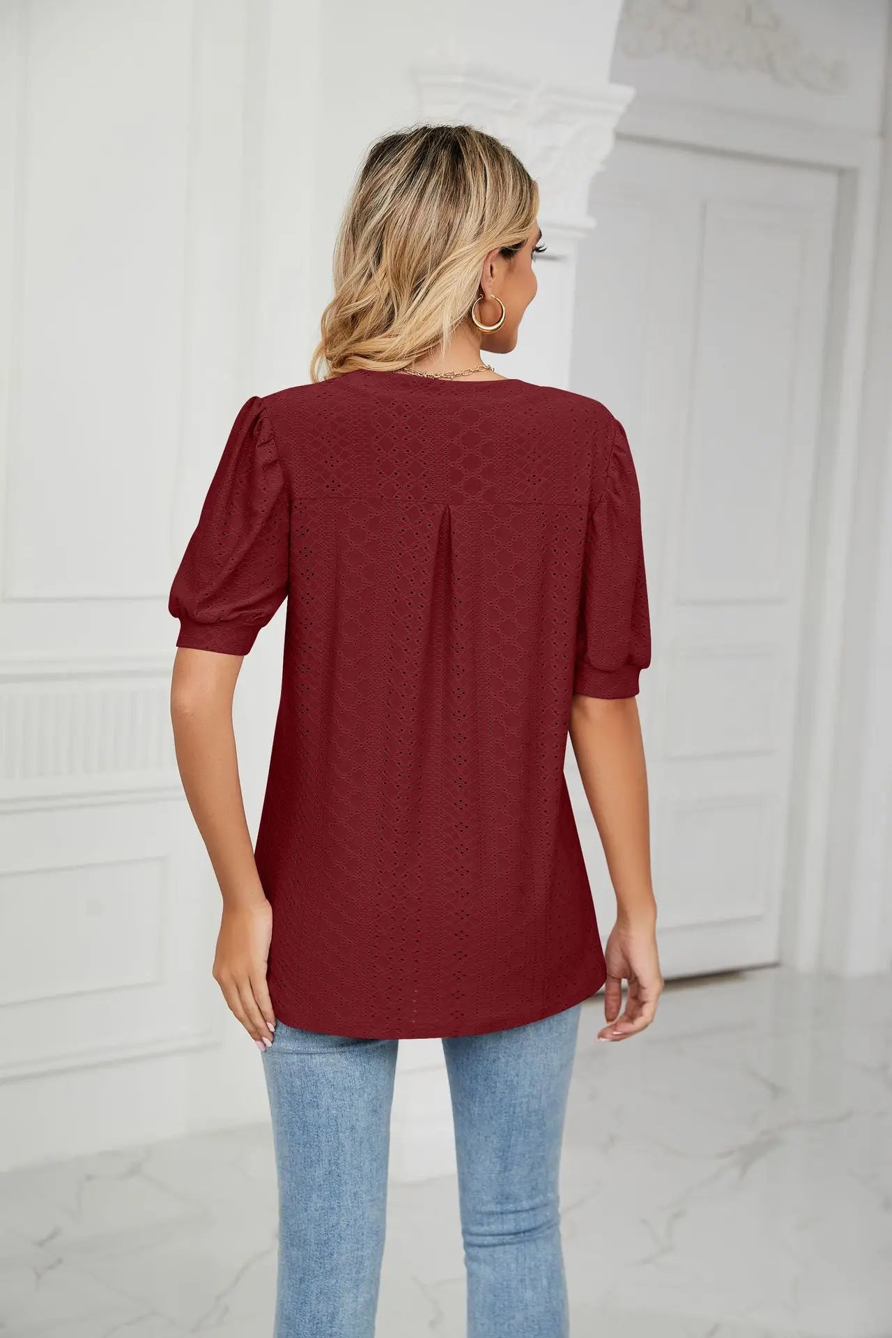 Womens Tops V Neck Ruffle Sleeve Blouses Short Sleeve Casual Tops T-Shirts for Women Autumn Winter