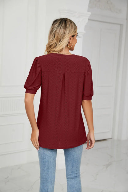 Womens Tops V Neck Ruffle Sleeve Blouses Short Sleeve Casual Tops T-Shirts for Women Autumn Winter