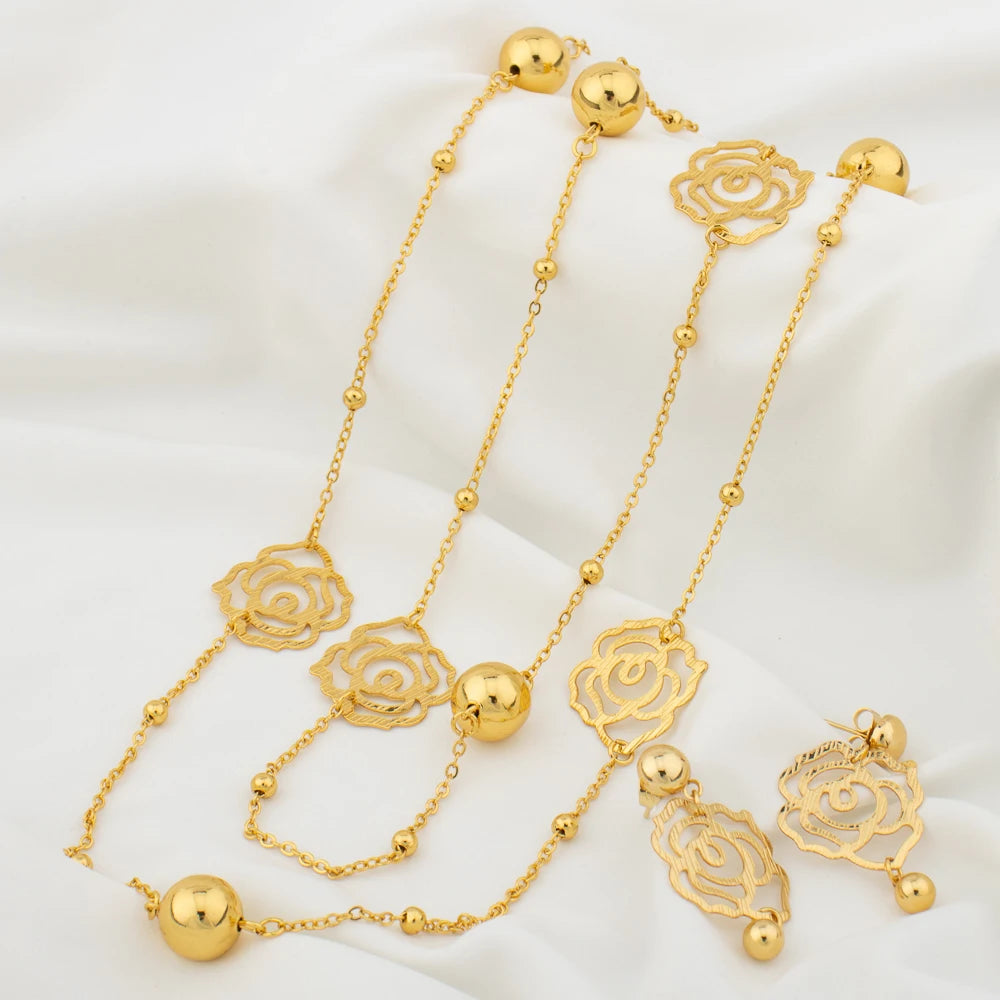 Long Necklaces with Earrings for Women Copper Waist Chain 110mm Vintage Pendant Trendy Wedding Party Jewelry Accessories Gifts