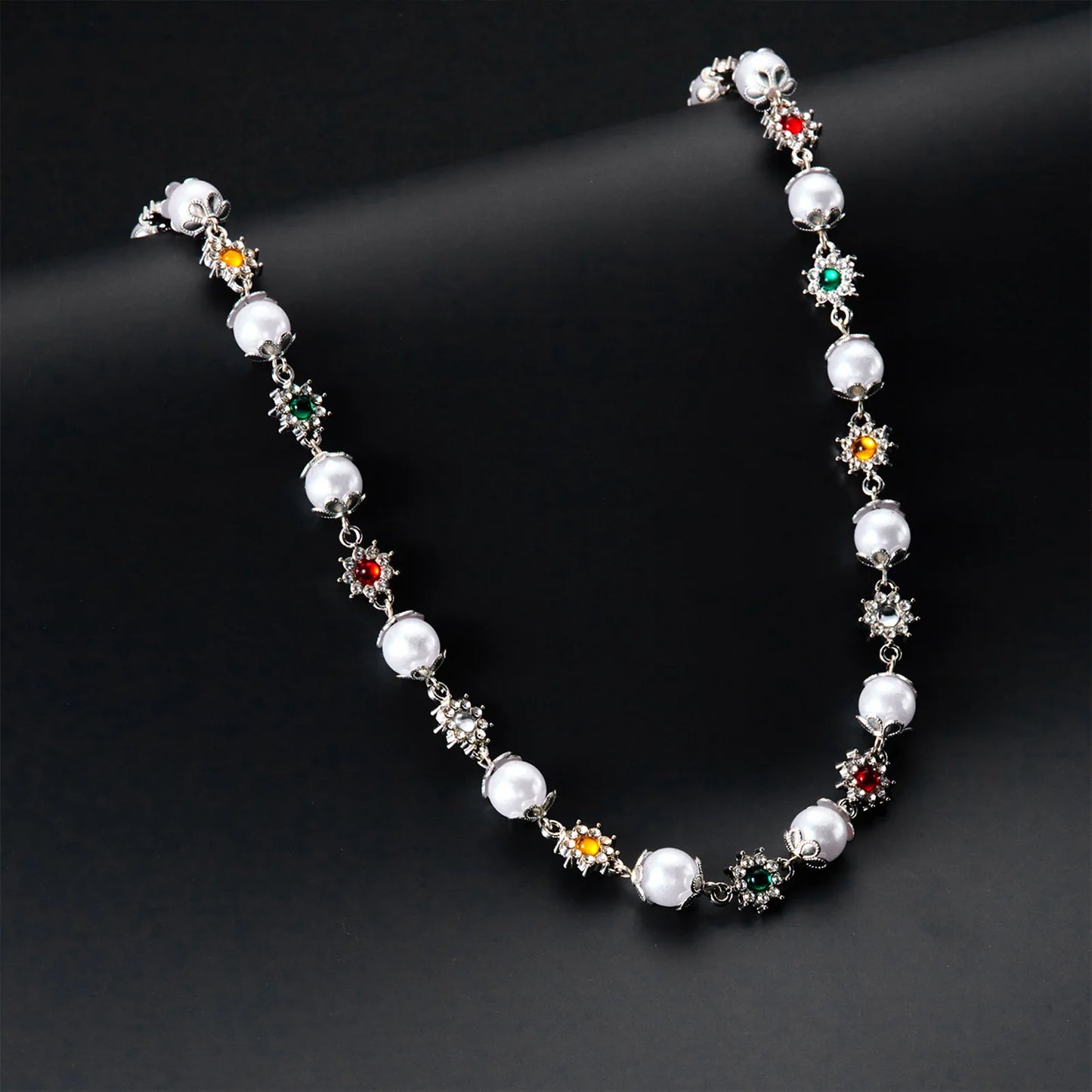 2025 New Flower Necklace For Women Trendy Pearl Patchwork Colorful Flower Neck Chain Light Luxury Jewelry Neck Accessories