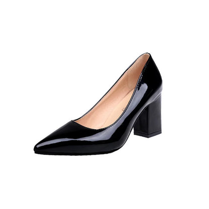New Women's Work Shoes Pointed Toe Single Shoes with Chunky Heels Suitable for Office Cross Mirrored Big Size 33-43 Heels Women