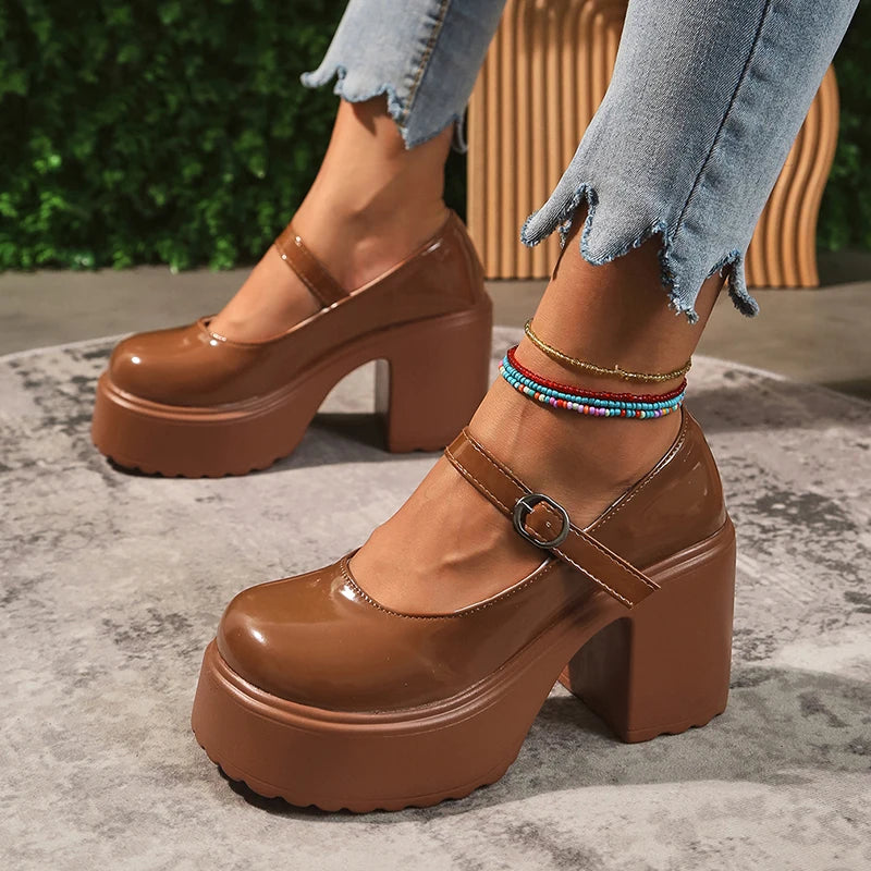 Pink Chunky Platform High Heels Pumps Women 2023 Autumn Ankle Straps Mary Jane Lolita Shoes Woman Plus Size 42 Cute Party Shoes