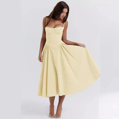 Beach Dress  Wedding Dresses for Women Summer Skirt Retro Long Skirt Simple Style Dopamine Wear Suspender Dress for Women