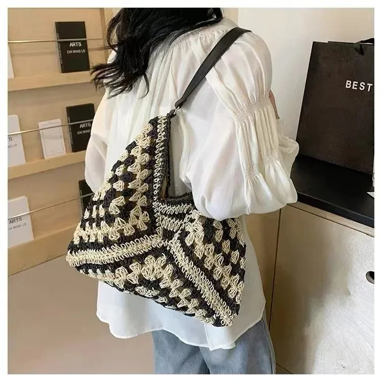 Women Weaving Clutches knit bag Large Portable Shoulder Bag Summer Beach Purses Shopper Satchel Female Tote Bags Handbags