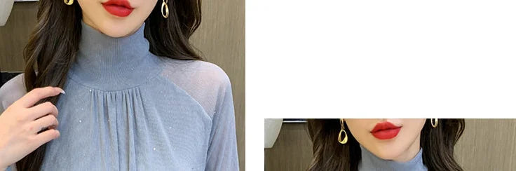 Tops Woman Autumn Winter Red Long Sleeve T Shirt for Women Rhinestone Turtleneck Glitter Sequin Cheap Clothes Elegant Clearance