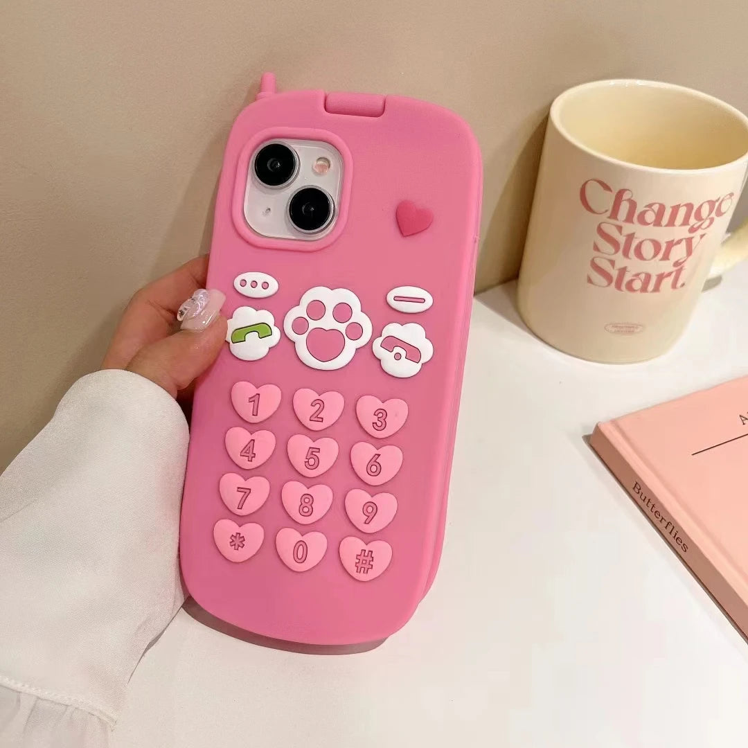 Cute 3D Hot Pink Bow Cellphone Model Flip Mirror Silicone Cases For iPhone 15 14 13 12 Pro Max 11 Shockproof Soft Cover Gifts