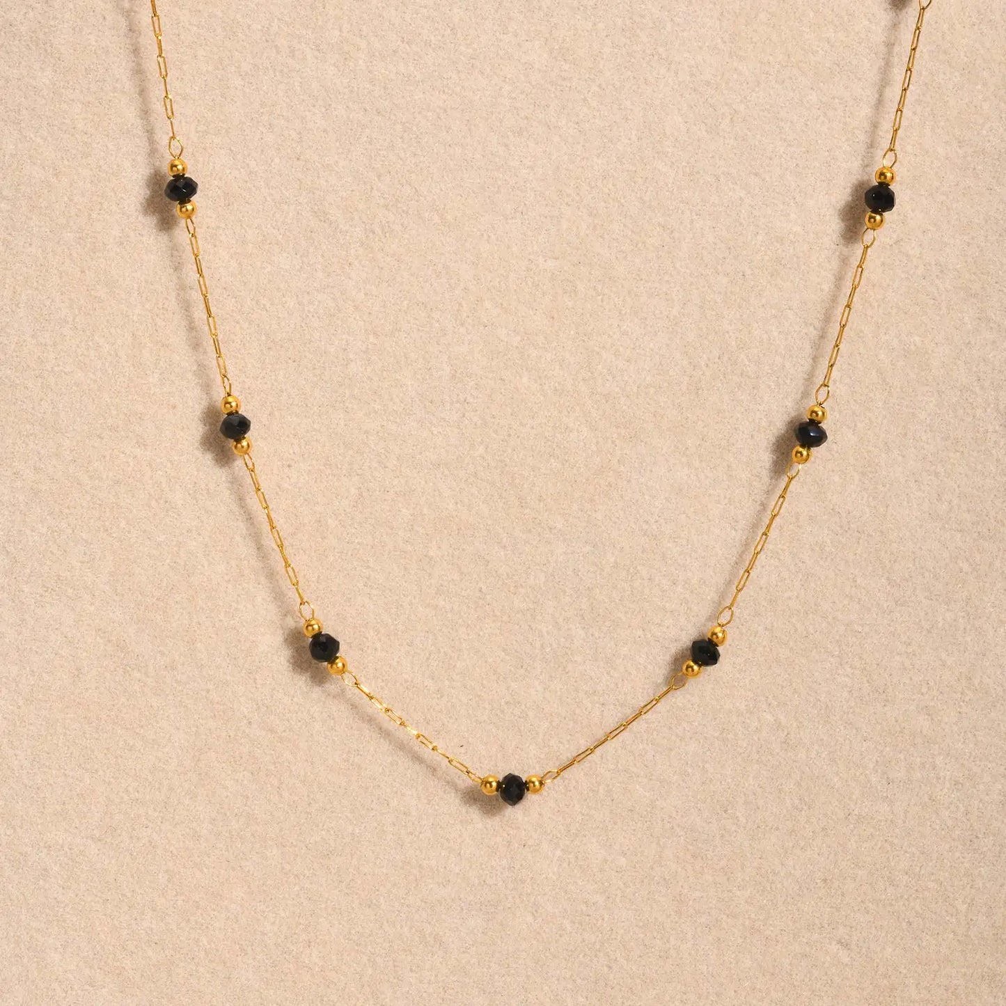 Bohemian Necklace Beaded Strap Chain Women Fashion Lanyard Neck Chain Jewelry Stainless Steel Green/Black Faceted Beads Necklace