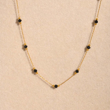 Bohemian Necklace Beaded Strap Chain Women Fashion Lanyard Neck Chain Jewelry Stainless Steel Green/Black Faceted Beads Necklace