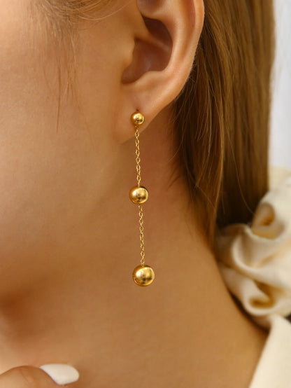 Fashion Elegant Simple Premium Feeling Stainless Steel 18K Gold Plated Three Large And Small Beads Dangle Earrings For Women