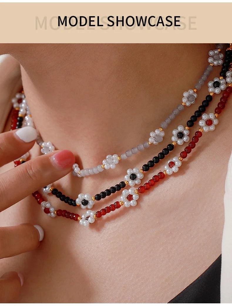 Women's Necklace Elegant Handmade Bead Color Natural Stone Woven Collarbone Chain Fashionable and Versatile Jewelry Accessories