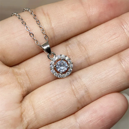 Women's Chain Necklace Round White Zirconia Pendant Fashion Jewelry Wedding Engagement Accessories Wholesale N001