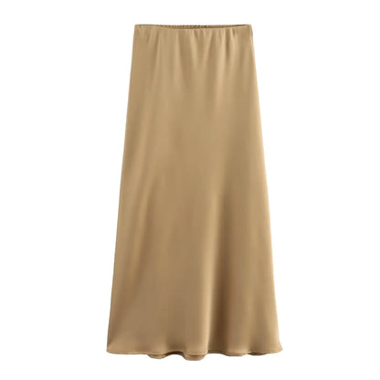 Satin Skirt Woman High Waist Elegant Long Skirts For Women Fashion Summer Midi Skirt Office Women's Skirts