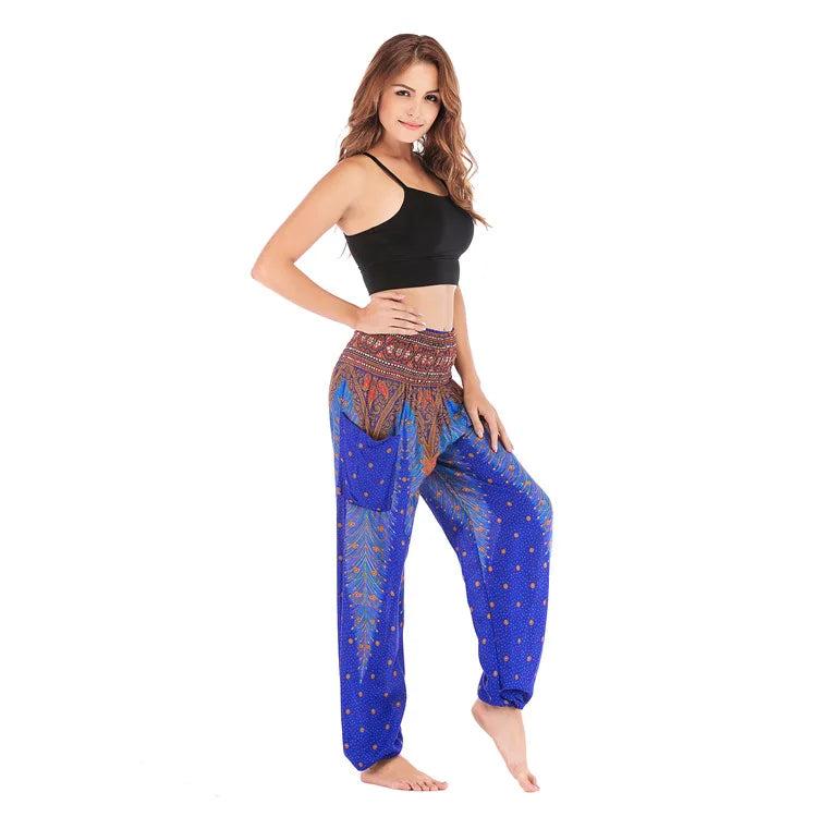 Women's Yoga Pants Printed Ethnic Style Loose Yoga Trousers Bloomers High Waist Fitness Sports Crotch Dance  Sweatpants