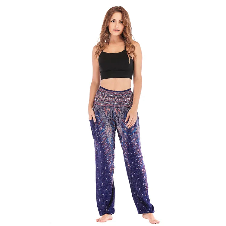 Women's Yoga Pants Printed Ethnic Style Loose Yoga Trousers Bloomers High Waist Fitness Sports Crotch Dance  Sweatpants