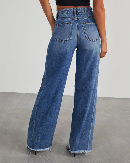 High-waisted Straight-leg Furred Jeans, Women's New Fashion High-waisted Wide-leg Pants Jeans,spring and Autumn for Women Y2k