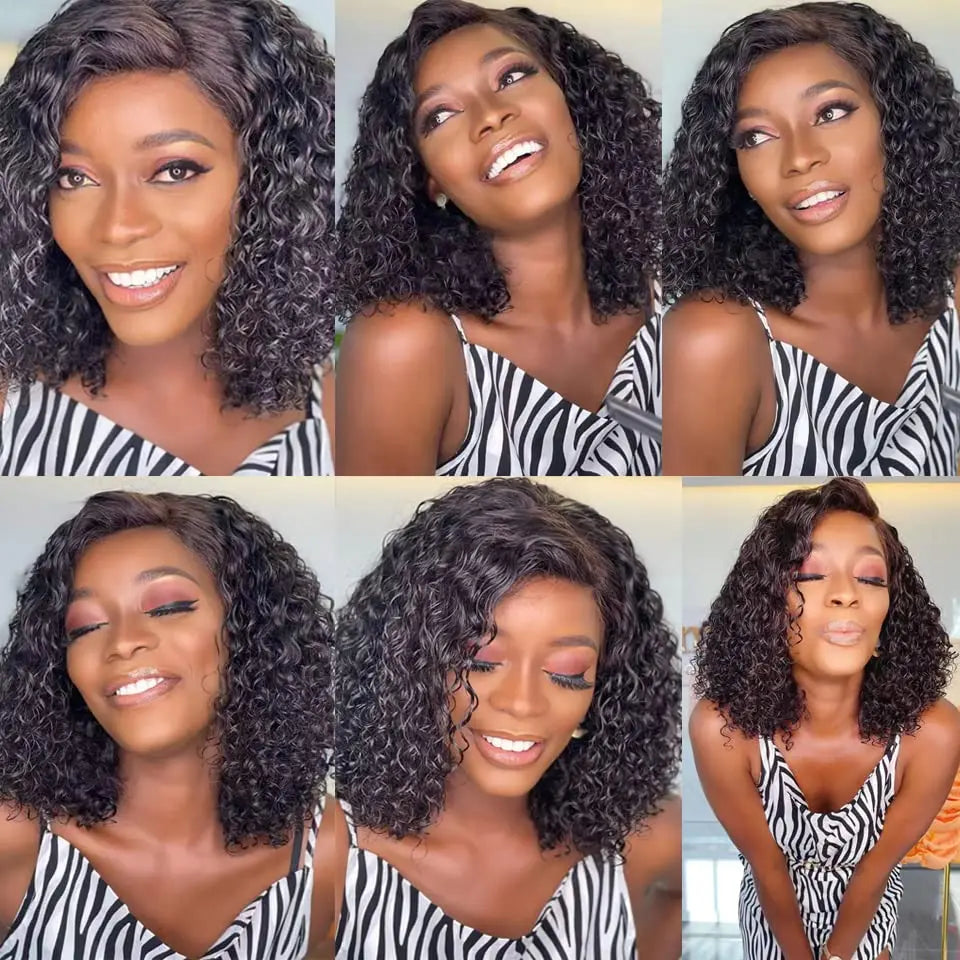 Glueless wigs Wear & Go 100% Human Wigs Water Wave Ready To Wear Short Bob Lace Frontal Brazilian Wig DEEP Curly For Woman Sale