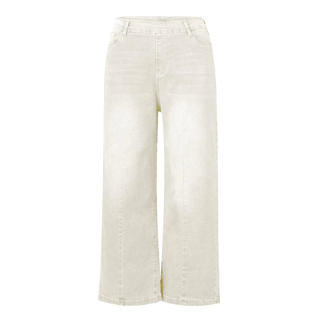 Women Seamed Front Wide Leg Jeans Elastic Waist Stretch Denim Flare Jeans High Waisted Jean Bell Bottom Cropped Pants pantalones
