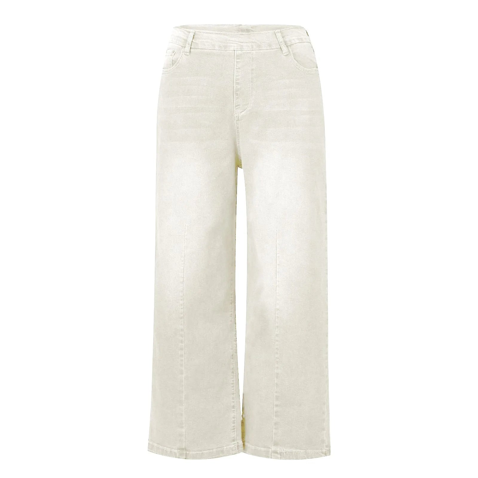 Women Seamed Front Wide Leg Jeans Elastic Waist Stretch Denim Flare Jeans High Waisted Jean Bell Bottom Cropped Pants pantalones