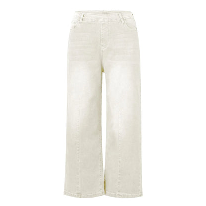 Women Seamed Front Wide Leg Jeans Elastic Waist Stretch Denim Flare Jeans High Waisted Jean Bell Bottom Cropped Pants pantalones