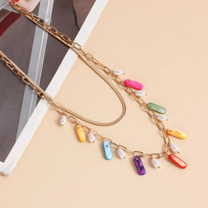 Women's pendant necklace natural geometric fashion imitation pearl jewelry color shell clavicle chain