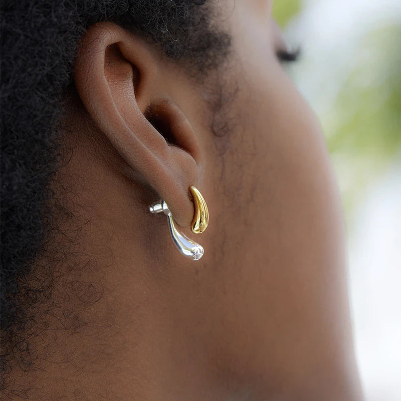 925 Silver Two Tone Plated High Polished Small Stud Earrings For Women Minimalist Trendy Statement Earring Personalized Gift