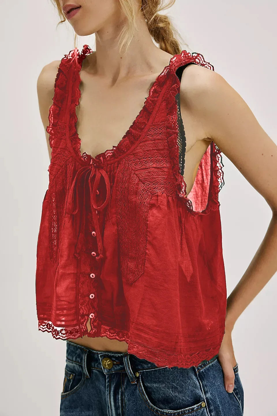 Sleeveless Tank Tops For Women Blouses Summer Boho Beach Wear 100%Cotton Splicing lace Shirts Loose Casual Ladies Blusas Camis