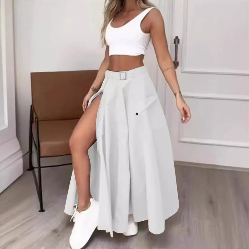 Elegant Skirts For Women Clothing Trend 2025 Casual Spring Summer Fashion High Waist Irregular Zipper Pockets Female Long Skirt