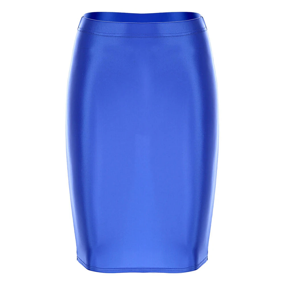 Mini Skirts Skirt For Women Autumn Bodycon Clubwear Glossy Shiny Stretchy Summer Tight Fitting High Waist Knee-length