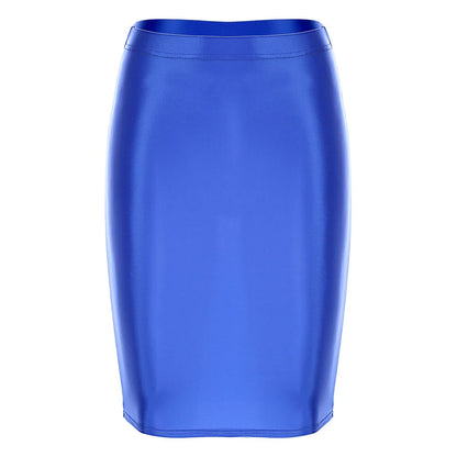 Mini Skirts Skirt For Women Autumn Bodycon Clubwear Glossy Shiny Stretchy Summer Tight Fitting High Waist Knee-length