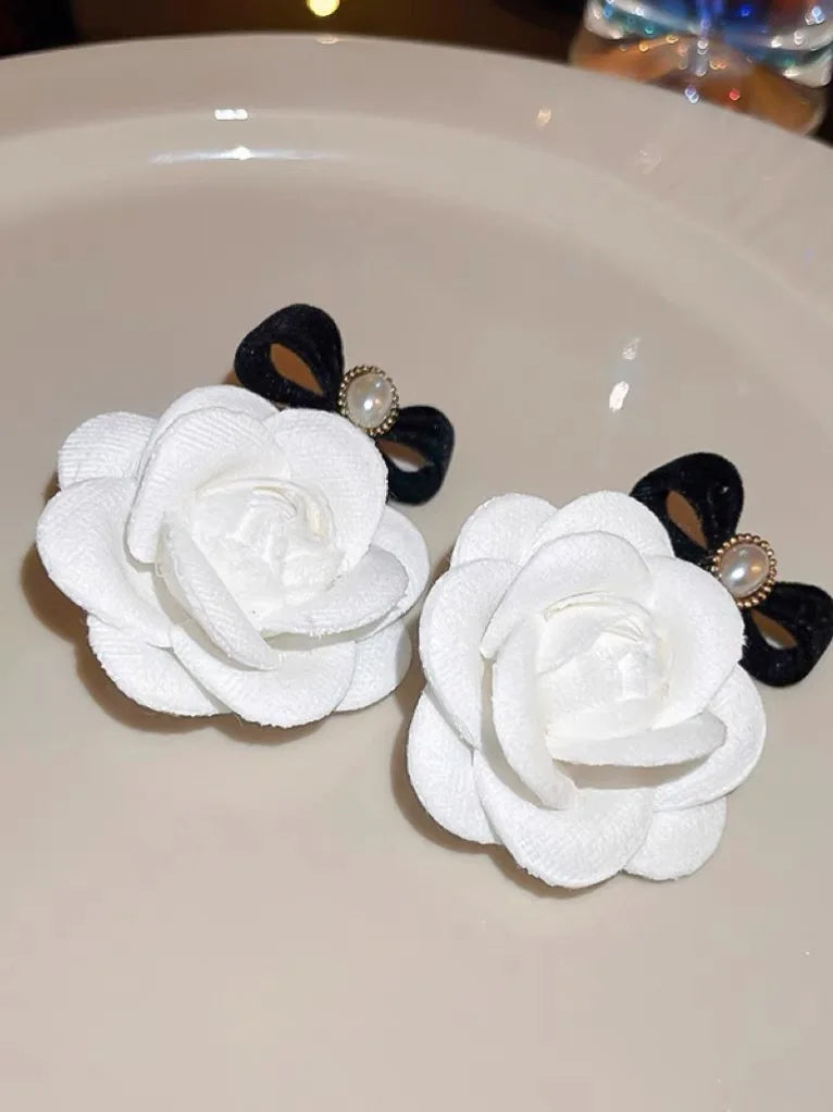 Vintage Camellia Earrings Velvet Bow Earrings for Women Luxury Jewelry Earrings Woman Stud Earrings