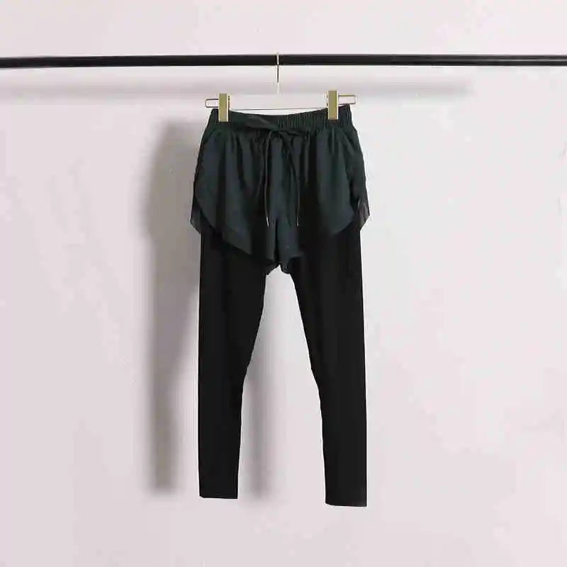 Stretch Autumn Sports Pants Women Two Pieces Fitness Yoga Pants and Shorts With Inner Phone Pocket 2 in 1 Yoga Pants