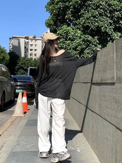 Women T-Shirts Casual Loose New Slightly Transparent O Neck Female Top Thin Sun Protection Tees Spring Summer 2025