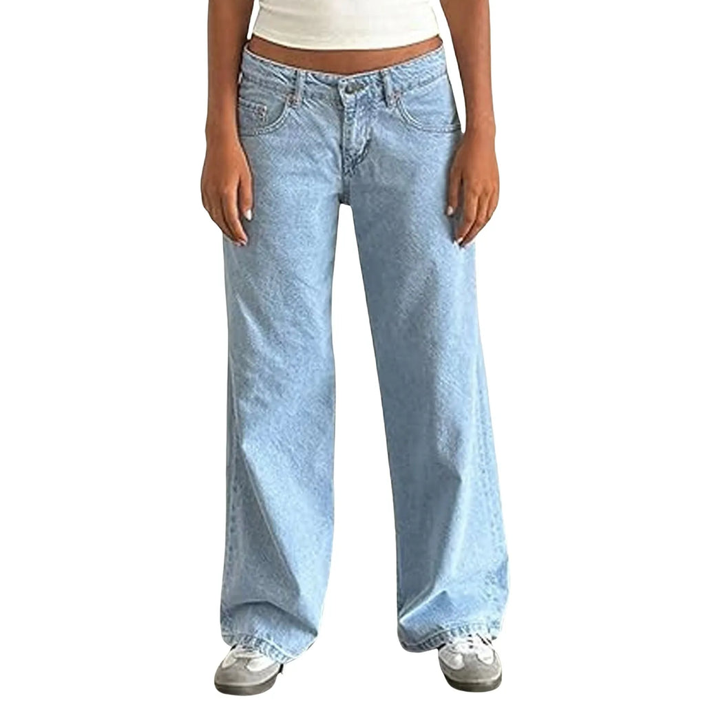 Retro Washed Jeans Women'S Design Sense Mid Waisted Straight-Leg Pants Loose Wide-Leg Mopping Pants Jeans Pants For Woman Jean