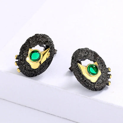 Earrings for Women Round Black Gold-Color Hollow Inlaid Green Crystal Jewelry Creative Birthday Gift  brincos