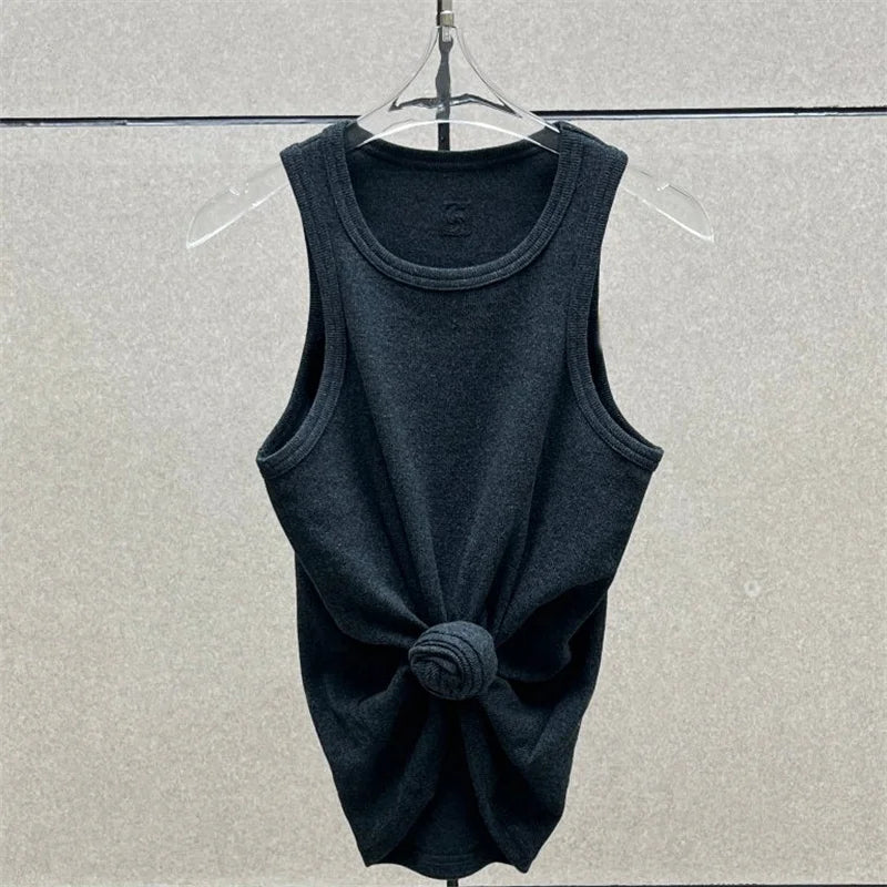 Women t-shirts New twisted flower knotted sleeveless top for summer 2025 Elastic slim pure cotton women's vest corset crop top