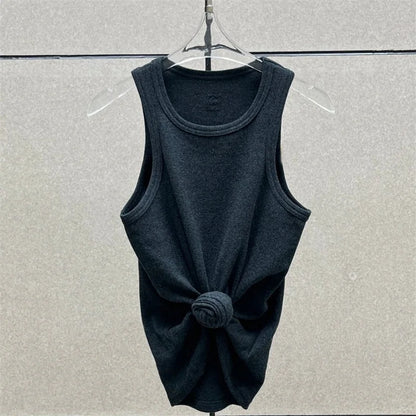 Women t-shirts New twisted flower knotted sleeveless top for summer 2025 Elastic slim pure cotton women's vest corset crop top