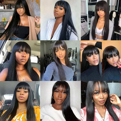 Wig With Bangs Bone Straight Human Hair Wigs For Women Brazilian Natural Cheap Full Machine Made Wigs 22 24 Inch Long Wig