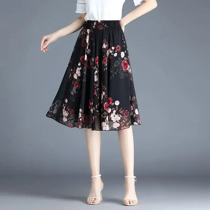 Skirts for Women Chiffon Woman Skirt Floral Midi Summer Casual New In Clothing Sales Modest Luxury Elegant High Quality V Cheap
