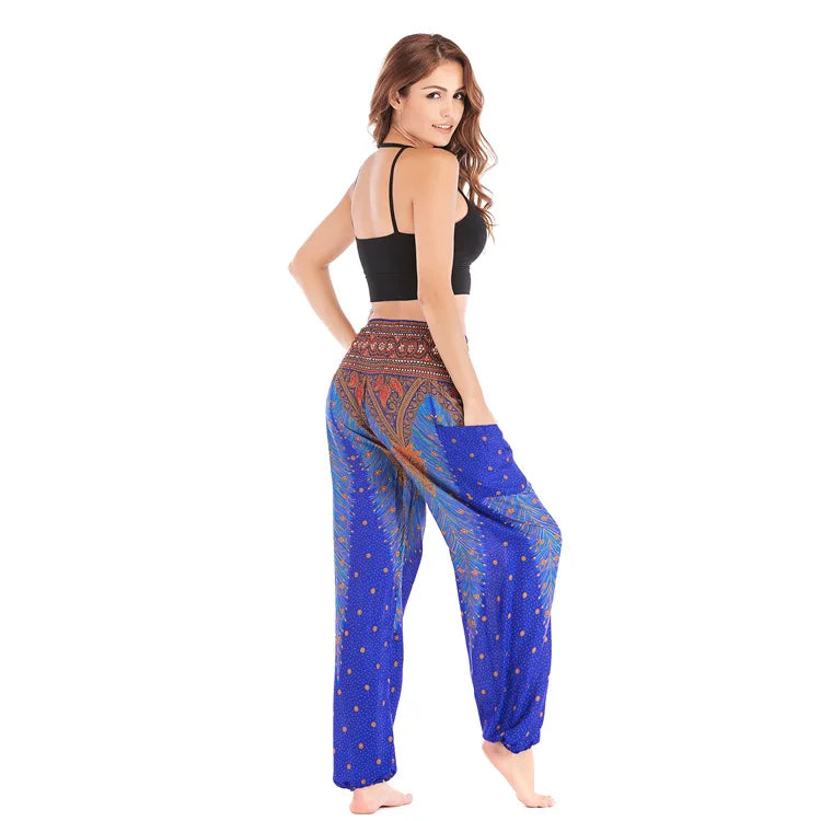 Women's Yoga Pants Printed Ethnic Style Loose Yoga Trousers Bloomers High Waist Fitness Sports Crotch Dance  Sweatpants