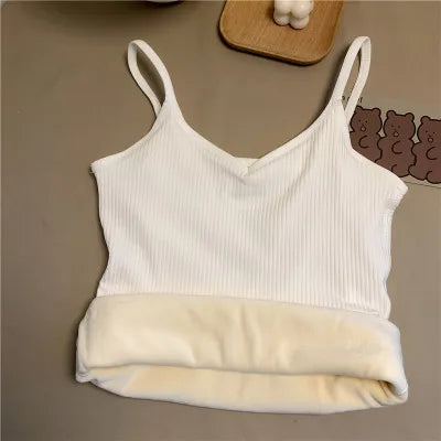 Women Winter Warm Top Thin Velvet Corset Top Solid Y2k Sleeveless Tank Tops Sleeveless Sexy Slim Fleece Corset Top Female